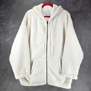 American Eagle Sherpa Full Zip Ivory Cream Hooded Jacket Women’s Size Large